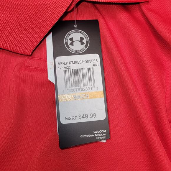 Under Armour Polo Shirt Loose Red Short Sleeve Heatgear 3 button Mens Small New - Picture 6 of 11